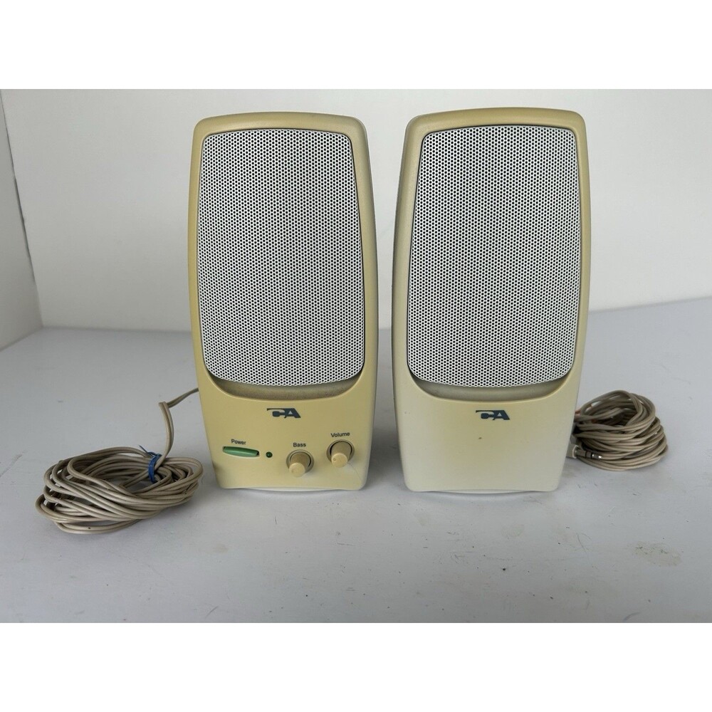 Vintage Cyber Acoustics CA Powered Desktop PC Gaming Speakers Beige Retro Tested
